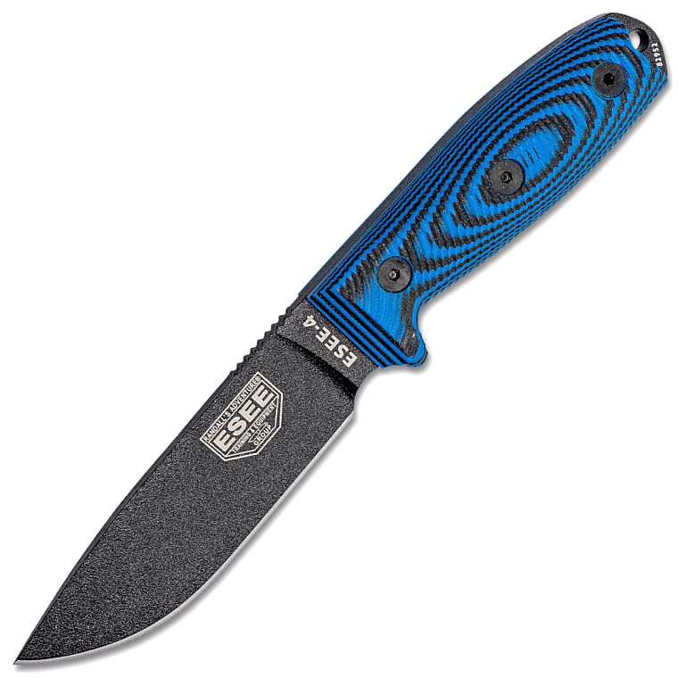 ESEE Model 4 Black Plain Blade Blue/Black G10 Handle