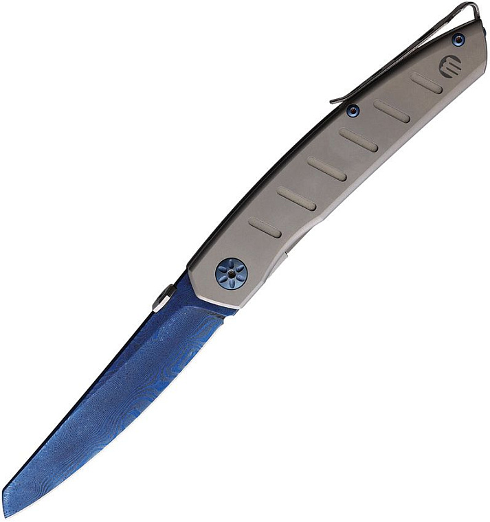 Maserin Blue Damascus/ Titanium Recurved Tanto folder