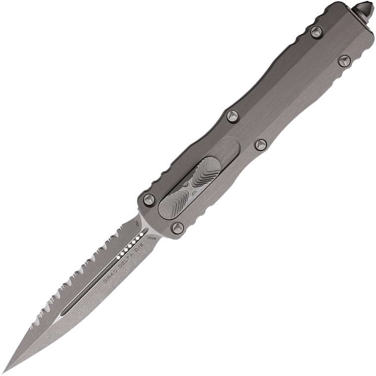 Microtech Dirac Delta D/E Natural Clear Apocalyptic Full Serated