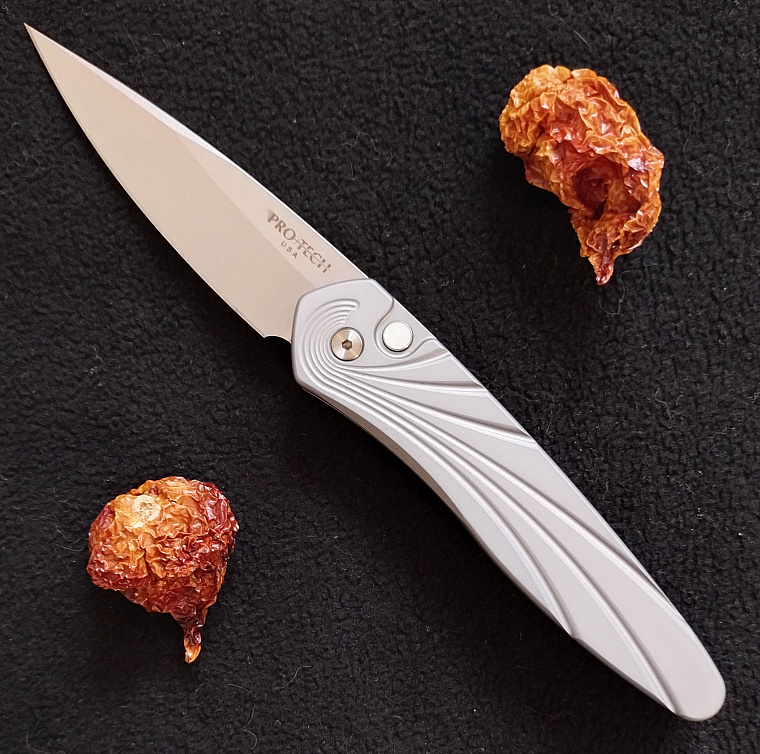 Pro-Tech Newport Auto Special Grey Handle Stonewash Blade