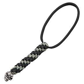Schmuckatelli Emerson Lanyard Black/Grey With Silver Skull Bead