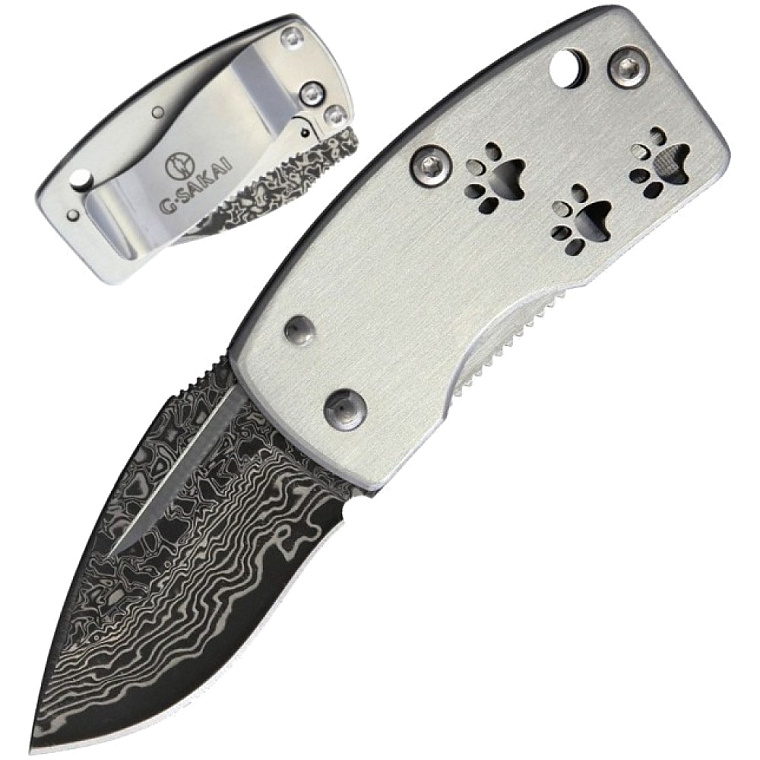 G. Sakai Ukimon Money Clip Damascus Dog Paws
