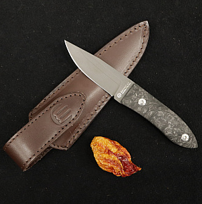 Maserin Small Damascus Fixed Blade Black Carbon Knife