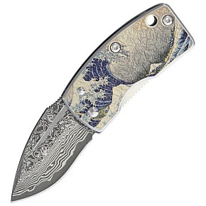 G. Sakai Ukimon Money Clip Damascus Blue Wave